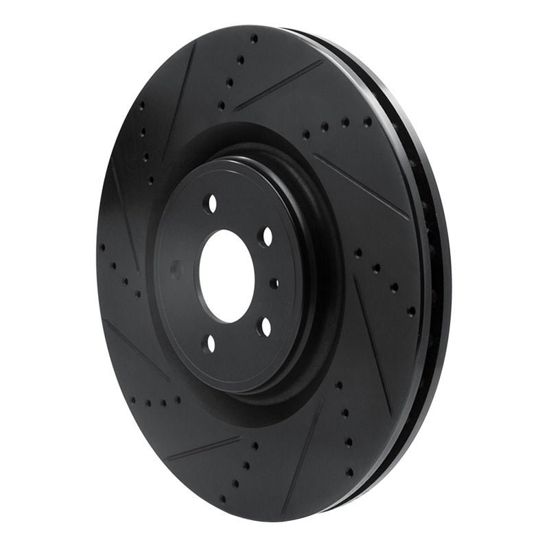 R1 13-14 Ford Mustang Front Left Drilled & Slotted Black Brake Rotor