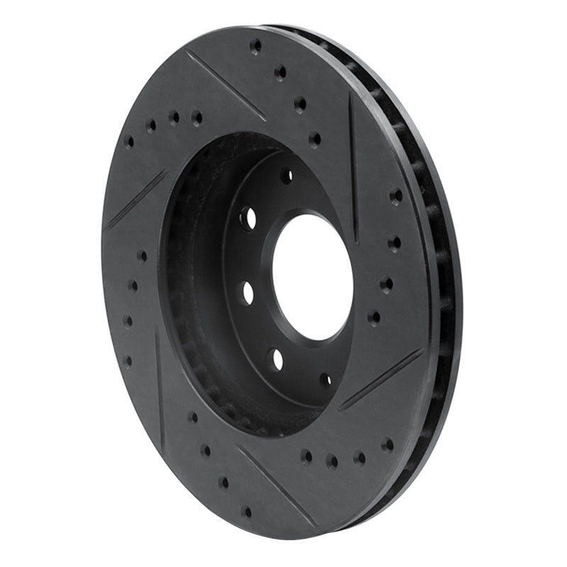 R1 90-93 Mitsubishi Galant Front Left Drilled & Slotted Black Brake Rotor