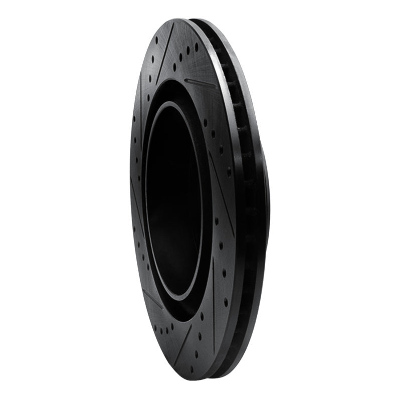 R1 06-23 Dodge Charger Rear Right Drilled & Slotted Black Brake Rotor