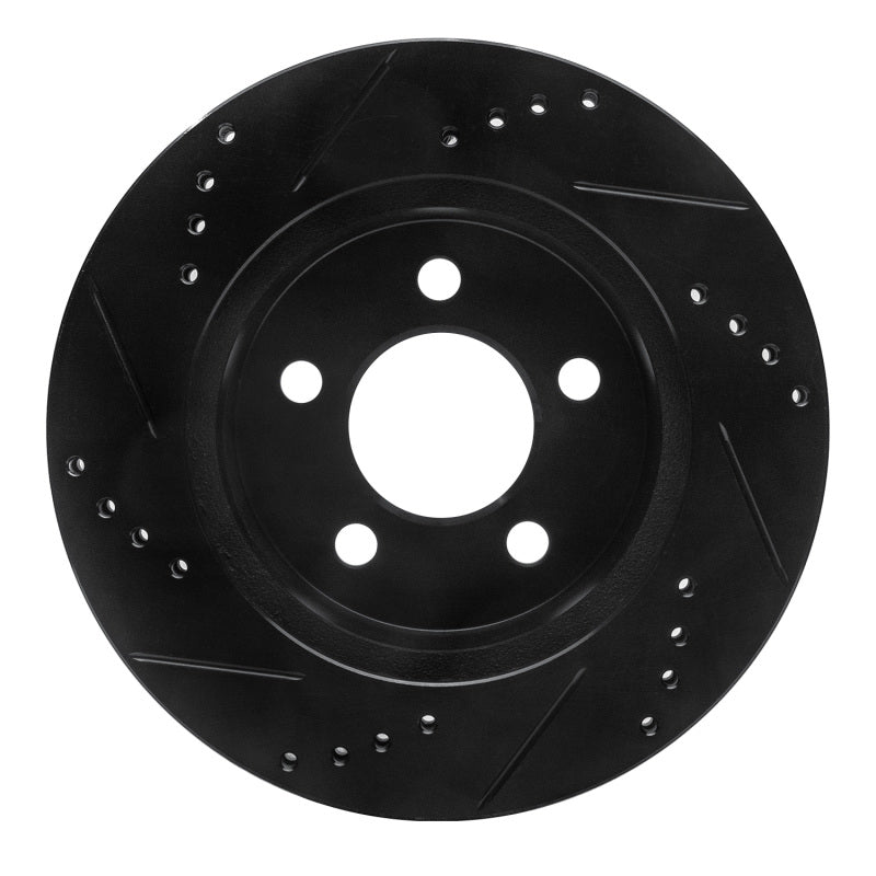 R1 99-06 Jeep Wrangler Front Right Drilled & Slotted Black Brake Rotor