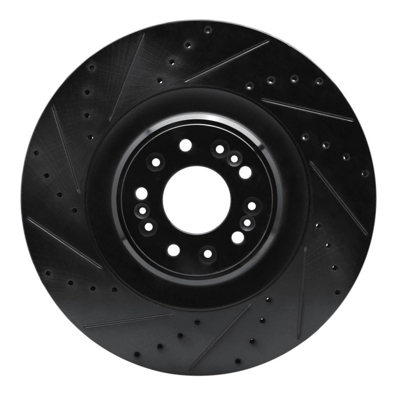 R1 17-22 Genesis G90 Front Left Drilled & Slotted Black Brake Rotor