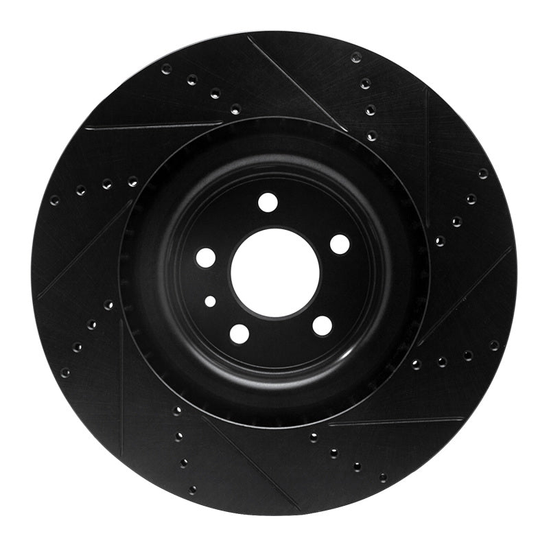 R1 13-14 Ford Mustang Front Left Drilled & Slotted Black Brake Rotor