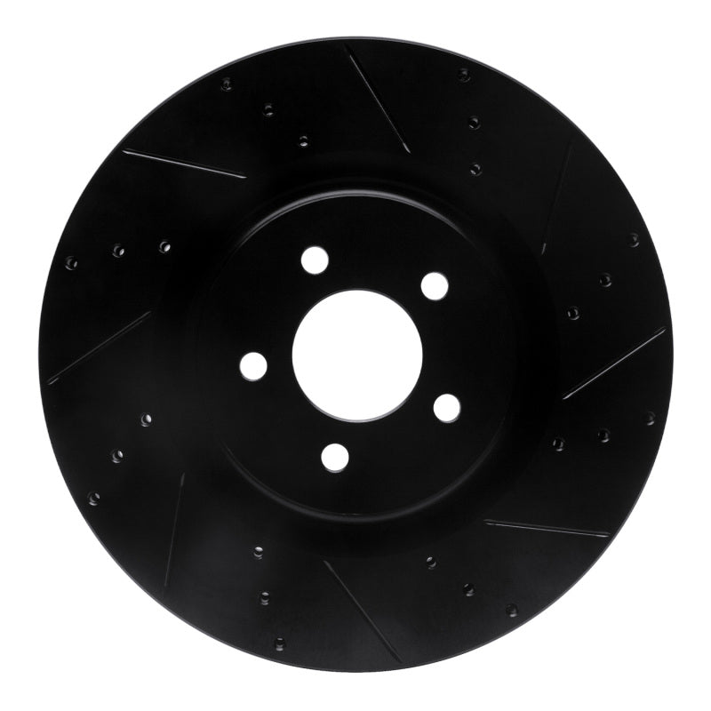 R1 07-14 Ford Mustang Front Right Drilled & Slotted Black Brake Rotor