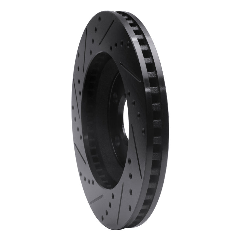 R1 05-14 Ford Mustang Front Right Drilled & Slotted Black Brake Rotor