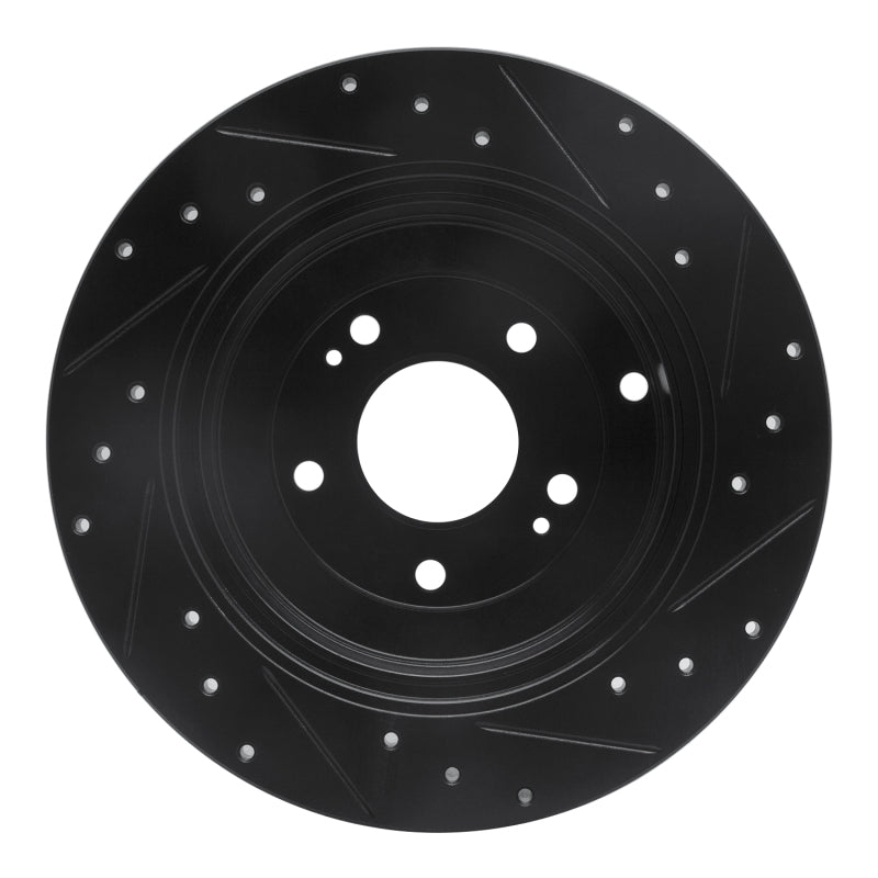 R1 10-16 Hyundai Genesis Coupe Rear Left Drilled & Slotted Black Brake Rotor