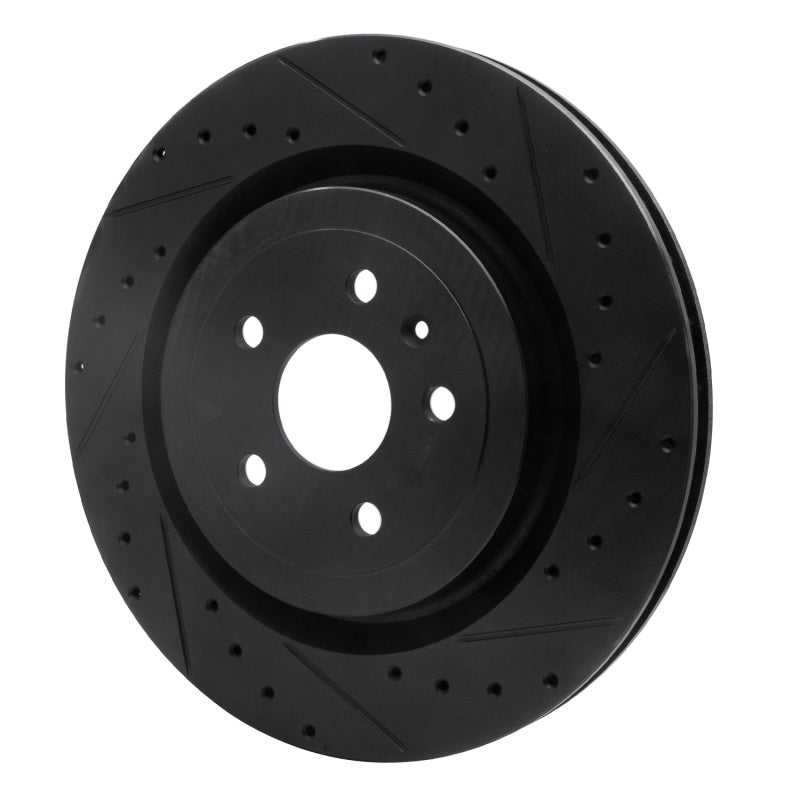 R1 09-24 Cadillac CTS Rear Right Drilled & Slotted Black Brake Rotor