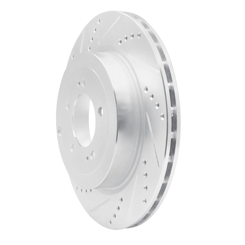 R1 08-15 Mitsubishi Lancer Rear Left Drilled & Slotted Silver Brake Rotor
