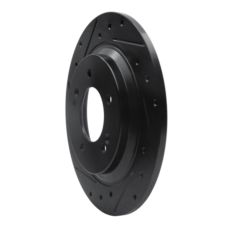 R1 13-25 Hyundai Kona Rear Left Drilled & Slotted Black Brake Rotor