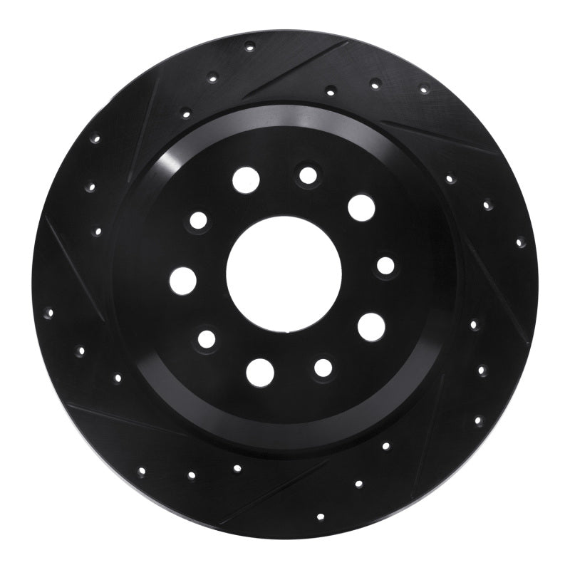 R1 18-25 Jeep Wrangler Rear Left Drilled & Slotted Black Brake Rotor