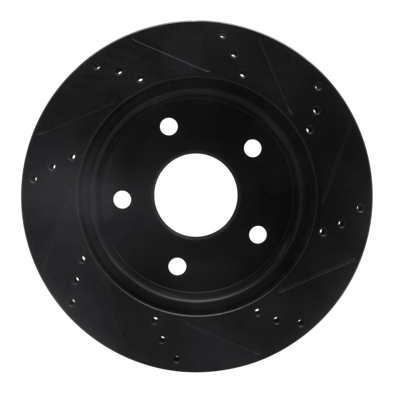 R1 05-11 Dodge Dakota 4WD Front Left Drilled & Slotted Black Brake Rotor
