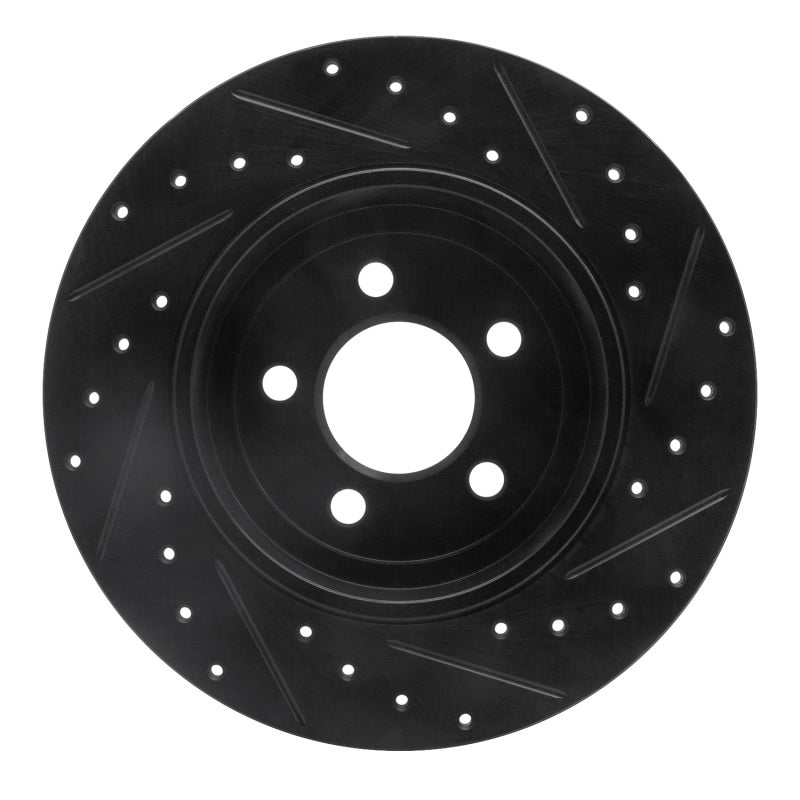 R1 05-23 Chrysler 300 Rear Left Drilled & Slotted Black Brake Rotor