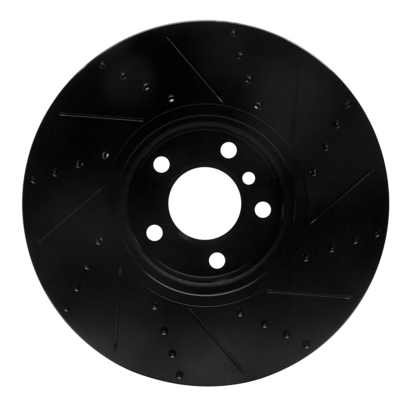 R1 10-18 BMW 535I GT Right Front Drilled & Slotted Black Brake Rotor