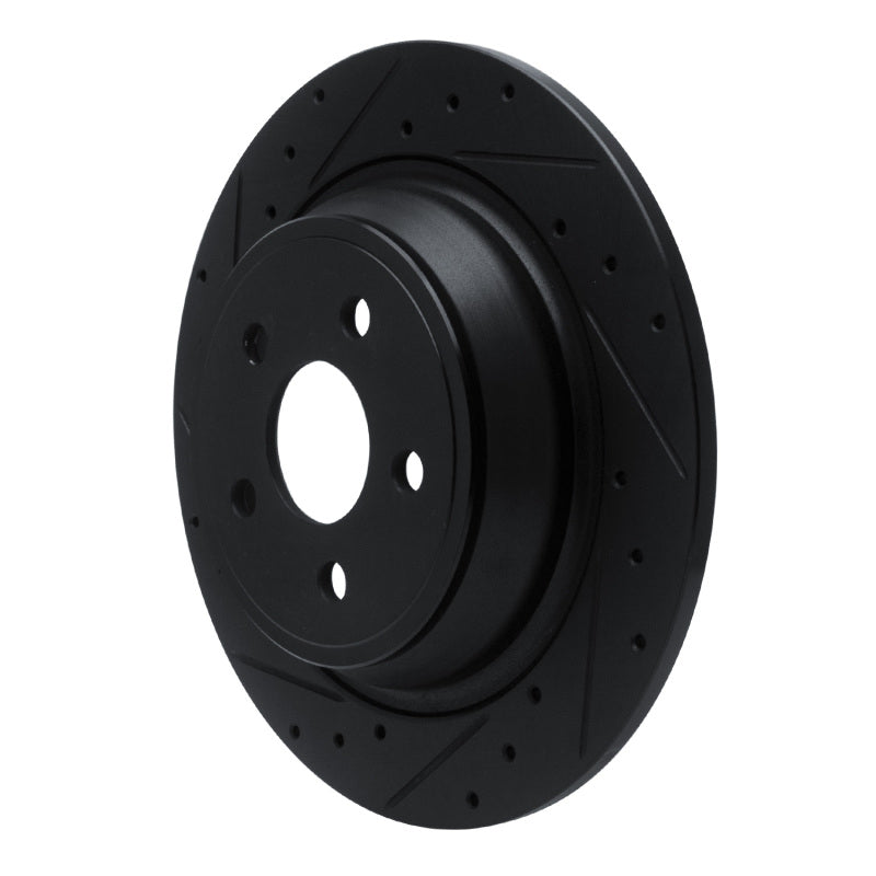R1 15-24 Ford Fusion Rear Left Drilled & Slotted Black Brake Rotor