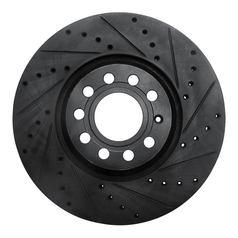 R1 97-06 Audi A4 Quattro Front Right Drilled & Slotted Black Brake Rotor