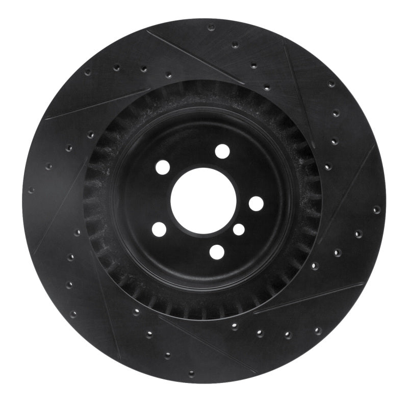 R1 10-14 BMW X5 Rear Left Drilled & Slotted Black Brake Rotor