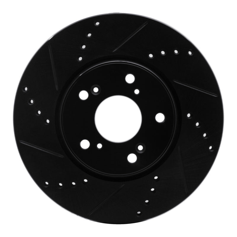 R1 13-25 Honda Civic Sedan Front Left Drilled & Slotted Black Brake Rotor