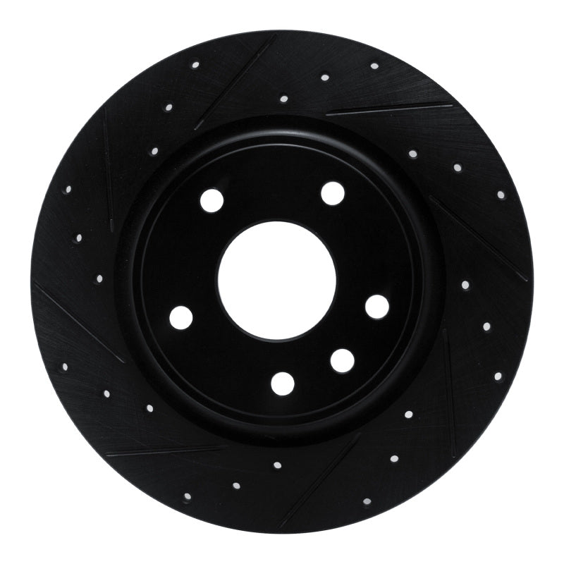 R1 17-25 Chrysler Grand Caravan Rear Left Drilled & Slotted Black Brake Rotor
