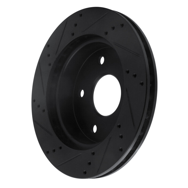 R1 05-11 Dodge Dakota RWD Front Right Drilled & Slotted Black Brake Rotor