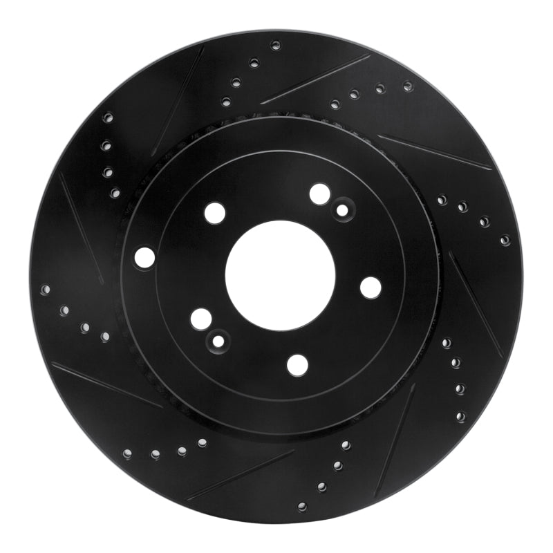 R1 10-16 Hyundai Genesis Coupe Rear Left Drilled & Slotted Black Brake Rotor