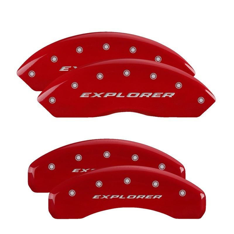 MGP 4 Caliper Covers Engraved 2012+ Ford Explorer Front and Rear - Red - Silver Characters