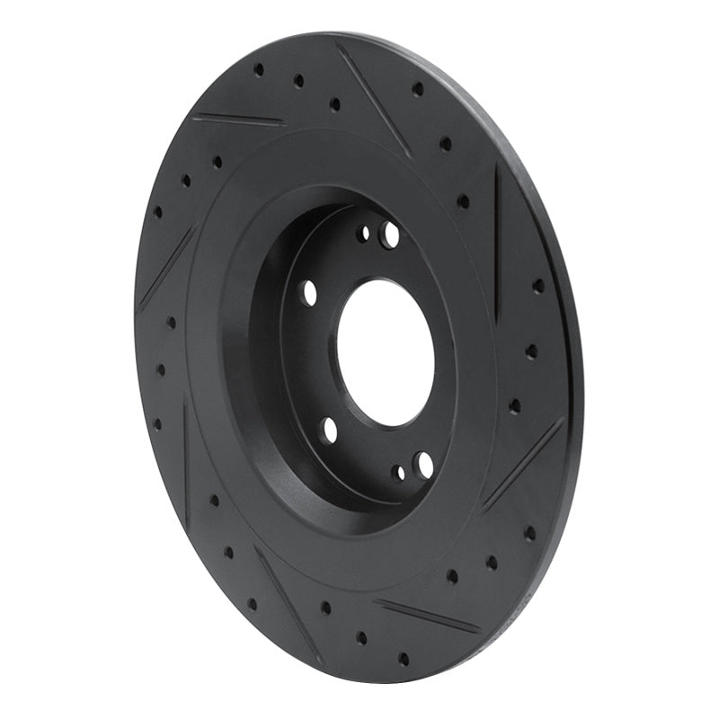 R1 13-25 Mitsubishi Eclipse Cross Rear Left Drilled & Slotted Black Brake Rotor