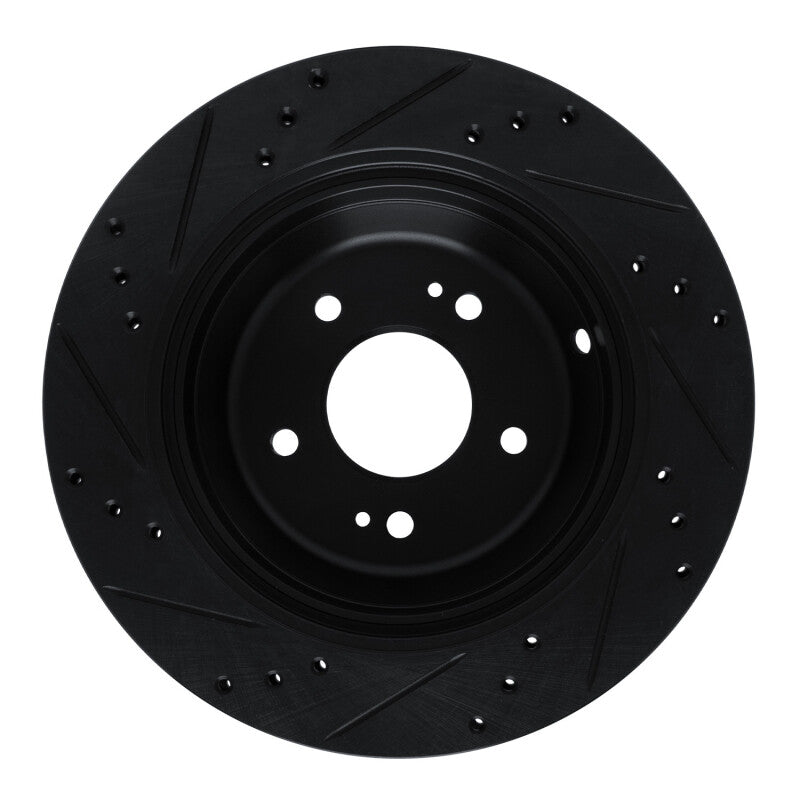 R1 11-17 Hyundai Equus Rear Right Drilled & Slotted Black Brake Rotor