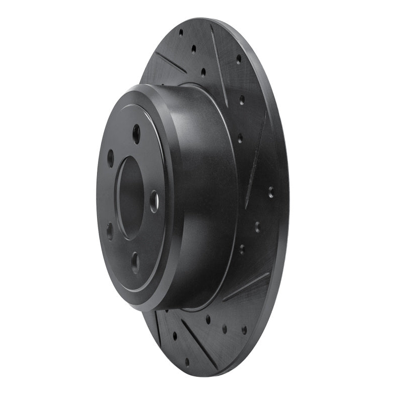 R1 05-23 Chrysler 300 Rear Right Drilled & Slotted Black Brake Rotor
