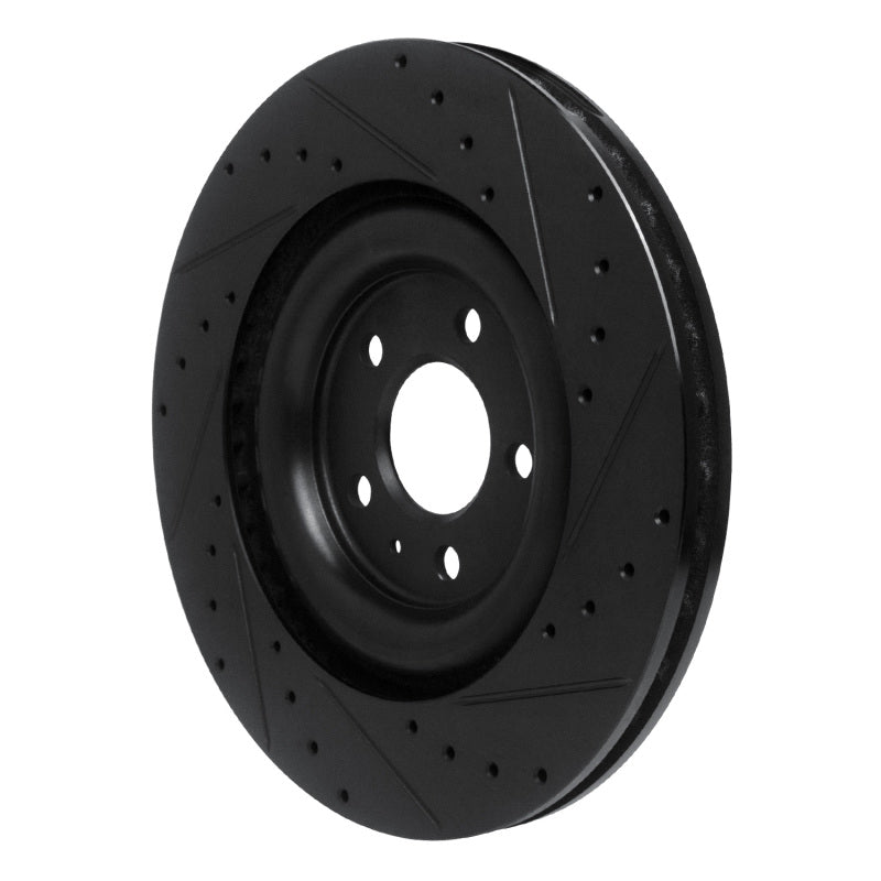 R1 2017-2025 Audi Q8 e-Tron Sportback Rear Left Drilled & Slotted Black Brake Rotor
