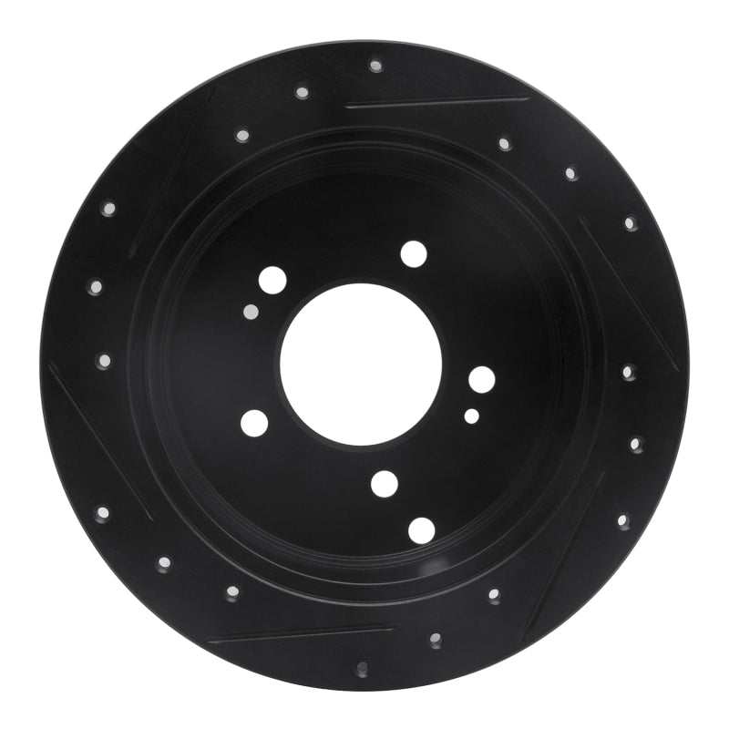 R1 01-16 Hyundai Santa Fe Rear Right Drilled & Slotted Black Brake Rotor
