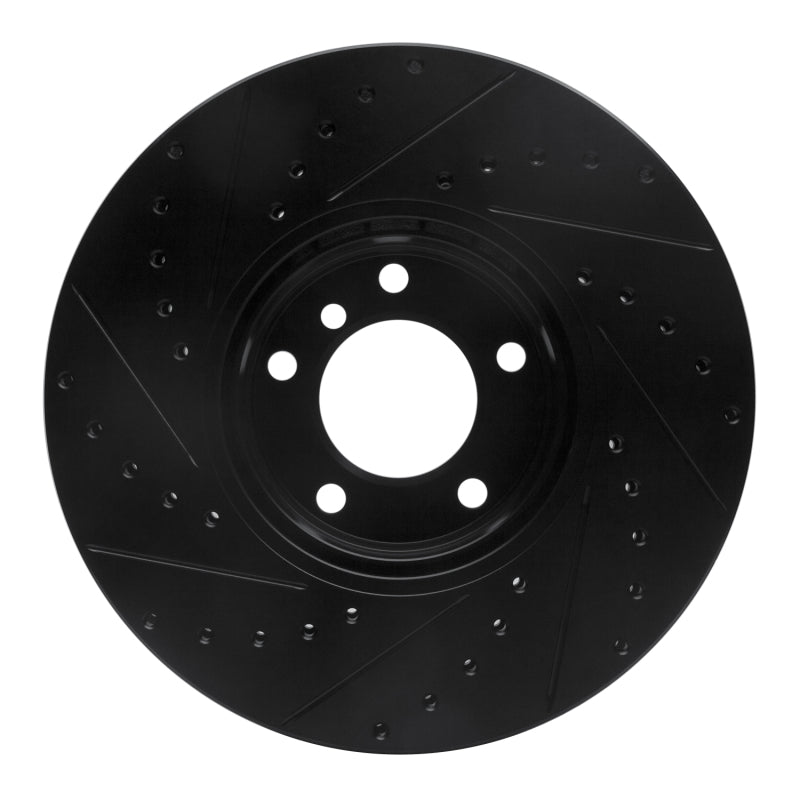 R1 00-03 BMW 530I Front Right Drilled & Slotted Black Brake Rotor