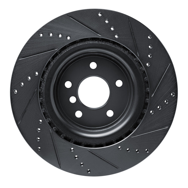 R1 16-24 Jaguar XF Rear Left Drilled & Slotted Black Brake Rotor