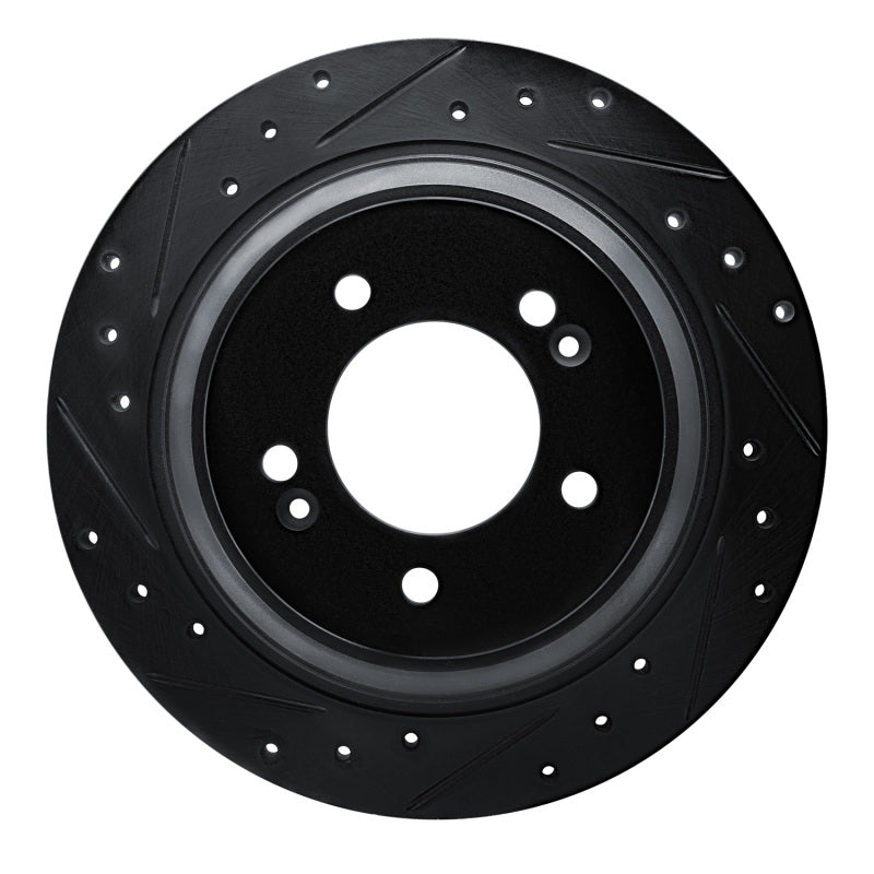R1 17-23 Hyundai Kona EV Rear Left Drilled & Slotted Black Brake Rotor