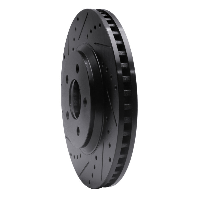 R1 05-14 Ford Mustang Front Left Drilled & Slotted Black Brake Rotor