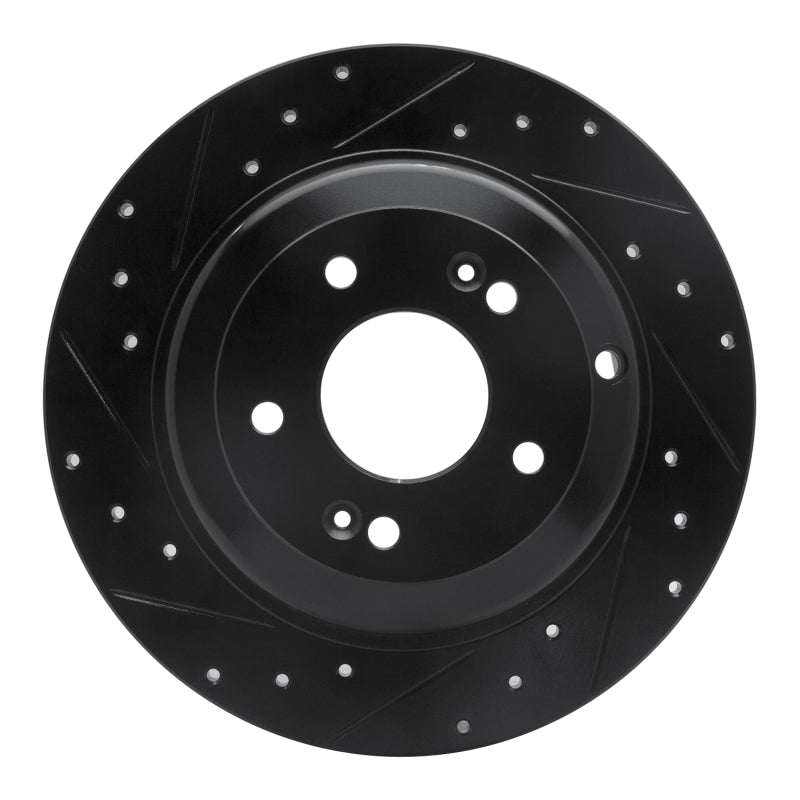 R1 10-16 Hyundai Genesis Coupe Rear Left Drilled & Slotted Black Brake Rotor