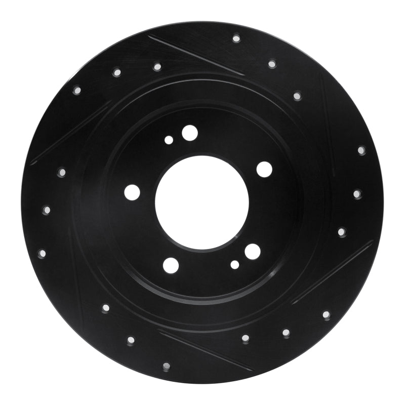 R1 13-25 Hyundai Kona Rear Left Drilled & Slotted Black Brake Rotor