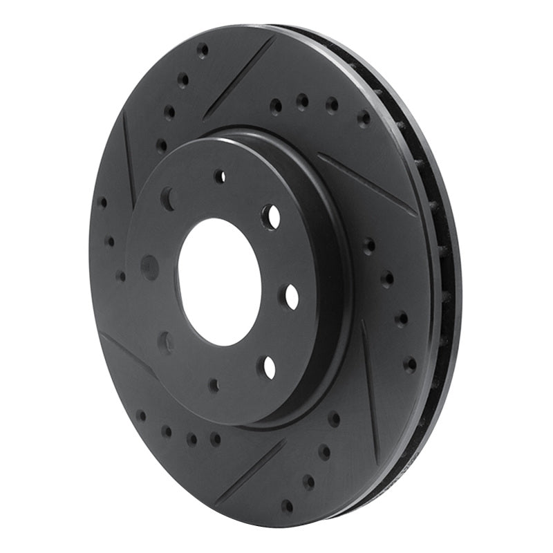 R1 90-93 Mitsubishi Galant Front Left Drilled & Slotted Black Brake Rotor