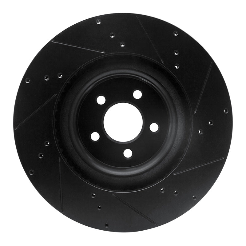 R1 15-23 Ford Mustang Front Left Drilled & Slotted Black Brake Rotor