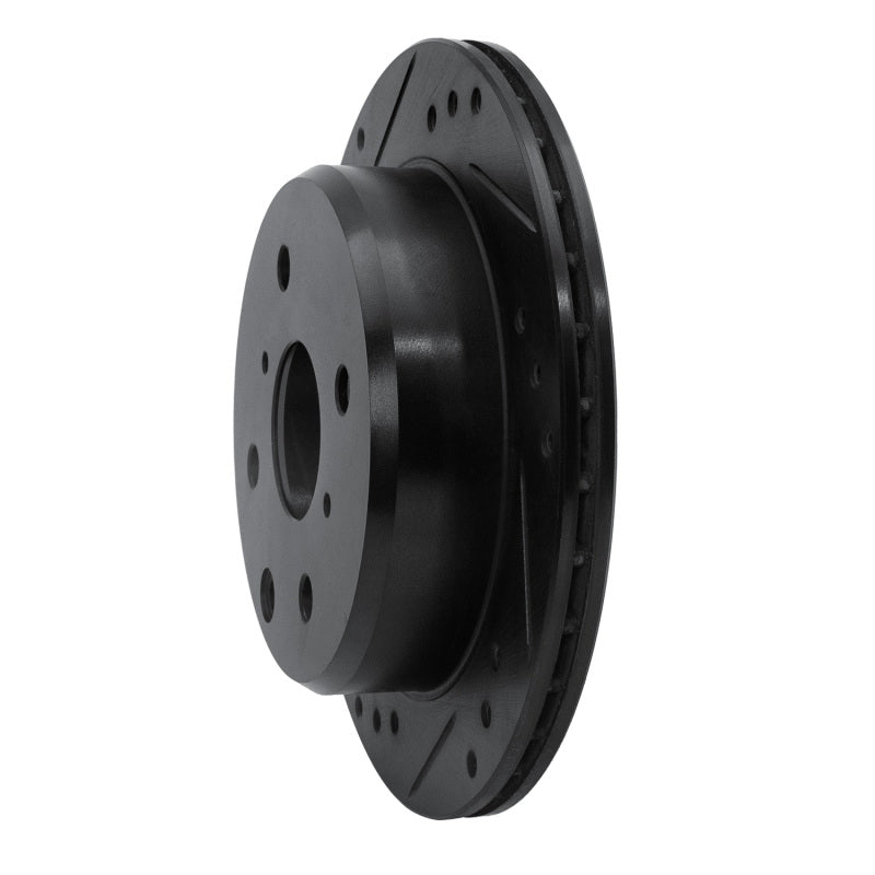 R1 82-85 Toyota Celica Rear Left Drilled & Slotted Black Brake Rotor