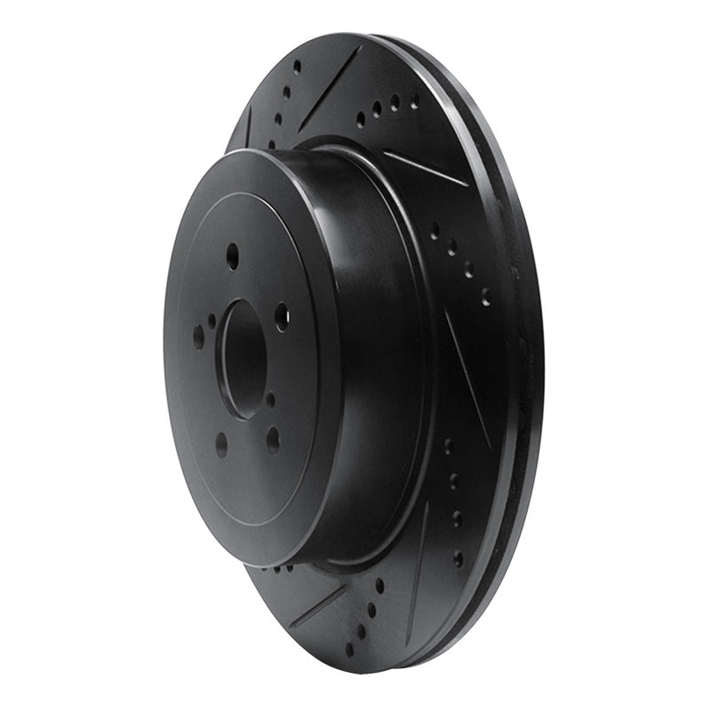 R1 03-04 Subaru Impreza Rear Left Drilled & Slotted Black Brake Rotor